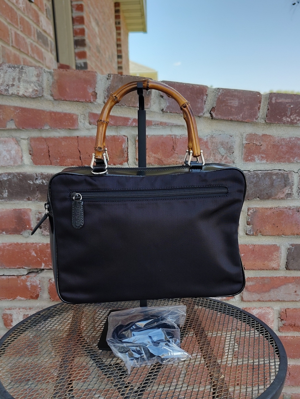 Vintage Gucci Nylon Patent Leather Bamboo Handle Black Handbag Bag Classic 90s - Picture 2 of 16